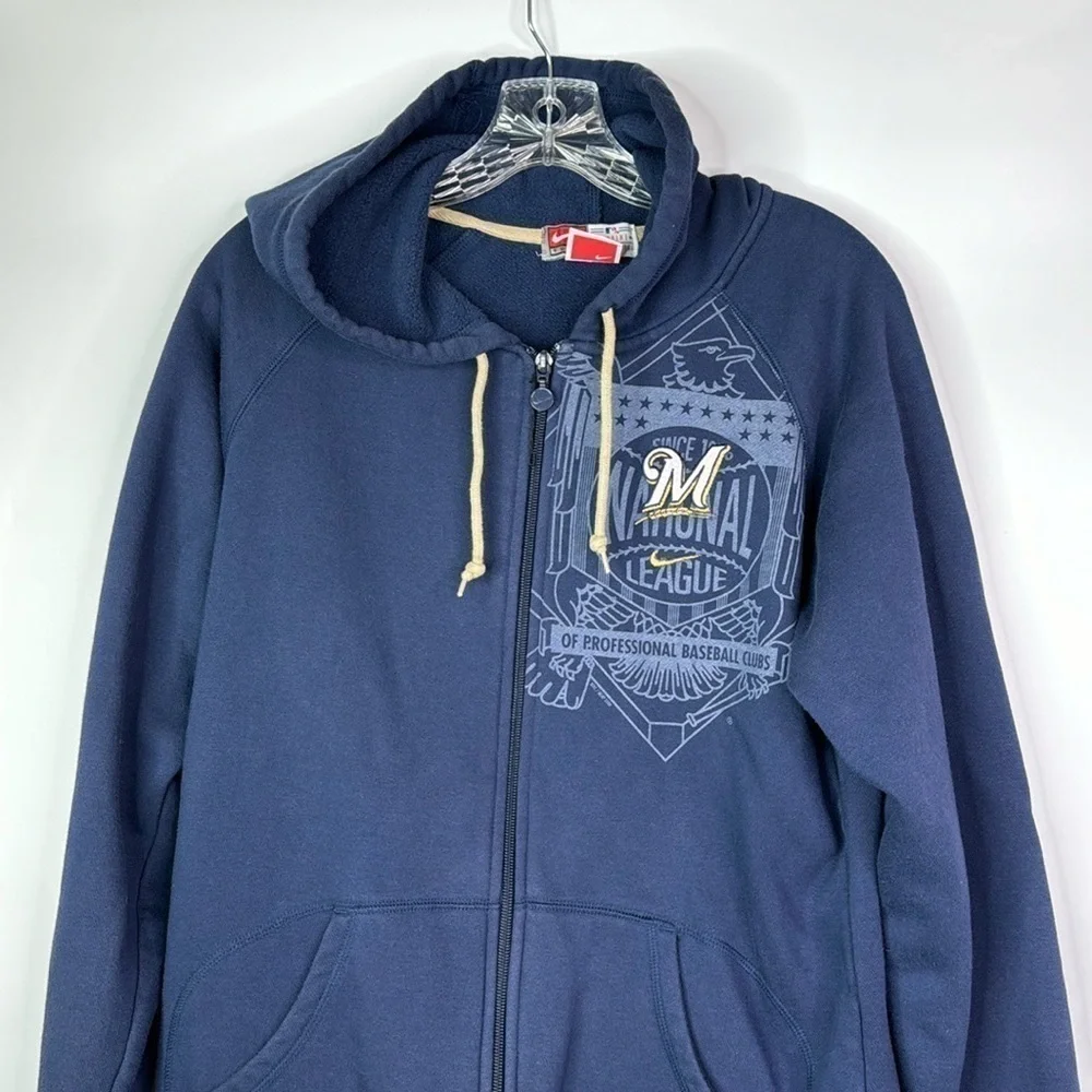 Nike Milwaukee Brewers Full Zip Hooded Sweatshirt Size Medium 8-10 - Picture 2 of 9